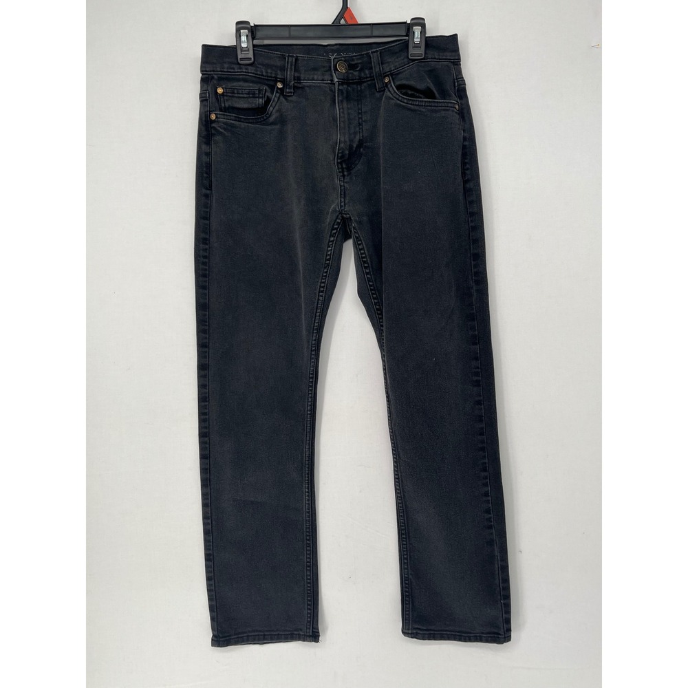 Falls Creek Mens Skinny Fit Jeans Faded Black Denim Stretch Pants 32x30